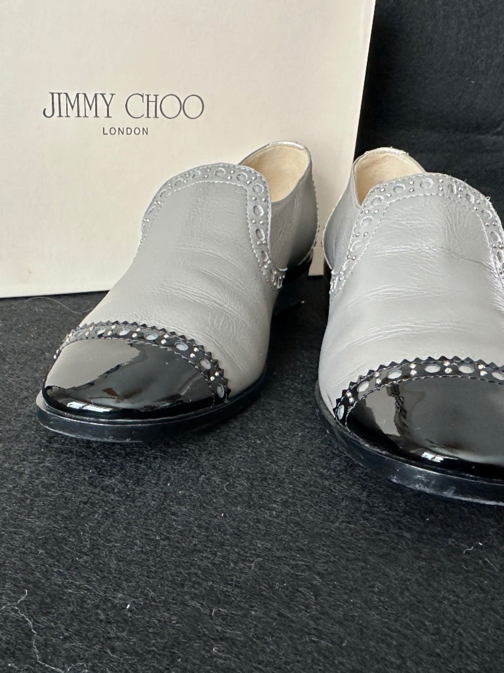Jimmy Choo “West” pebble grey and black oxfords size 35
